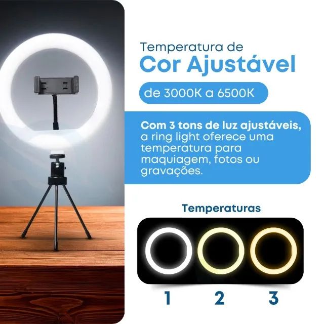 Ring Light Iluminador de LED 8 Polegadas com Tripé de Mesa - Foto 2