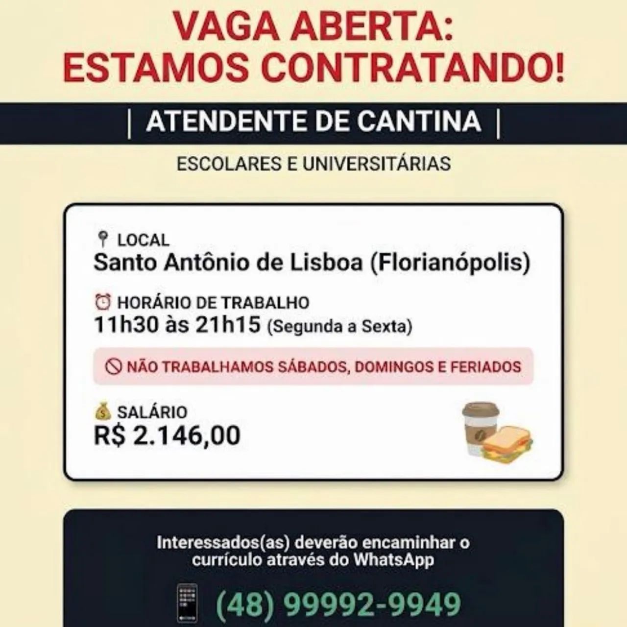 ATENDENTE de CANTINA