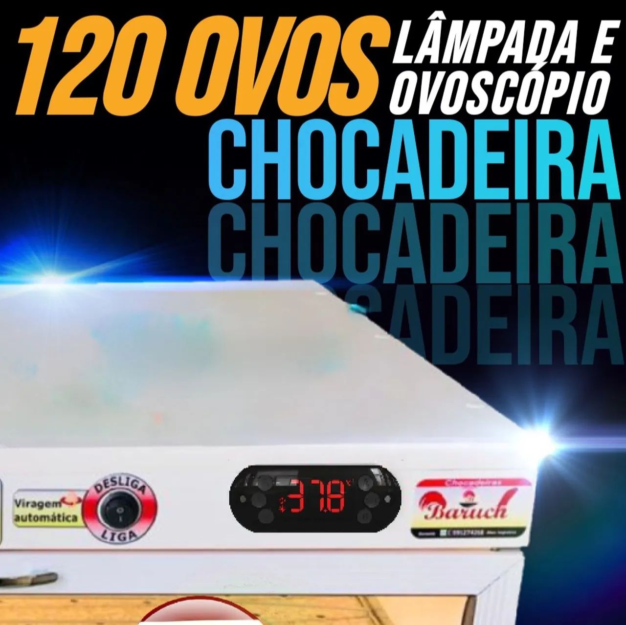 Chocadeira automática 120 ovos com lâmpada e ovoscópio 