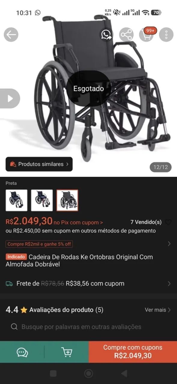 CADEIRA DE RODAS ORTOBRAS KF NOVA - Foto 4