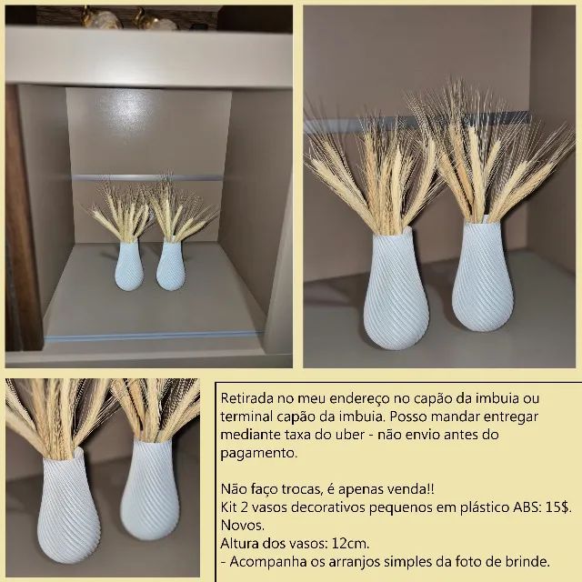 2 vasos pequenos em plástico ABS brancos novos