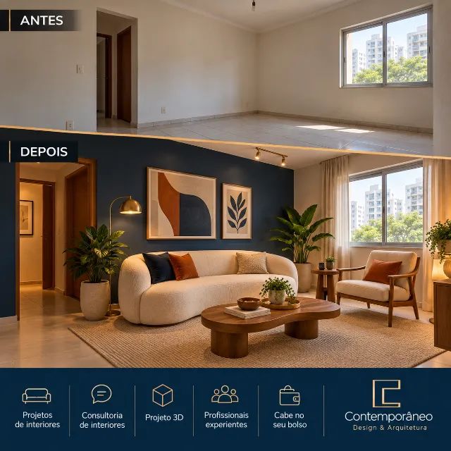 Projeto de interiores e decoração com consultoria e 3D