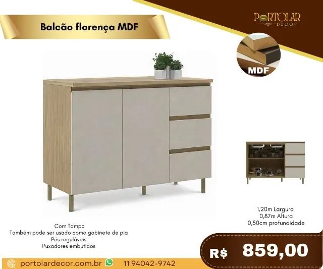 Balcão Florença MDF, a pronta entrega 