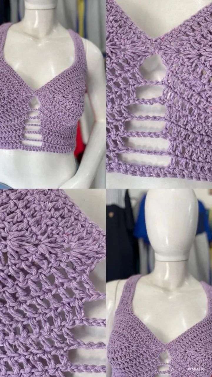 Cropped de crochê artesanal lilás  - Foto 2