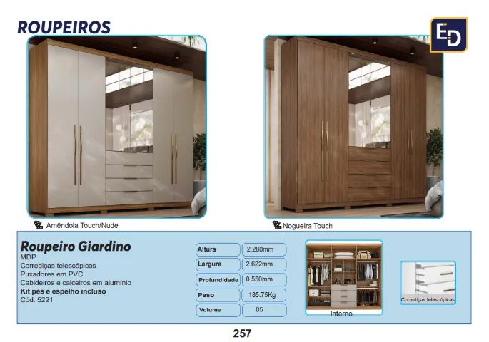 Roupeiro Giardino c/espelho e pés