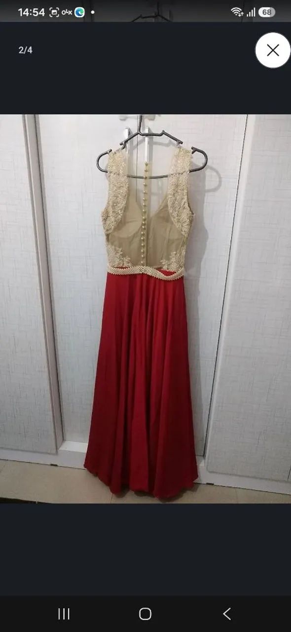 Vestido longo de festa vinho com renda dourada - lindo e elegante.   - Foto 4