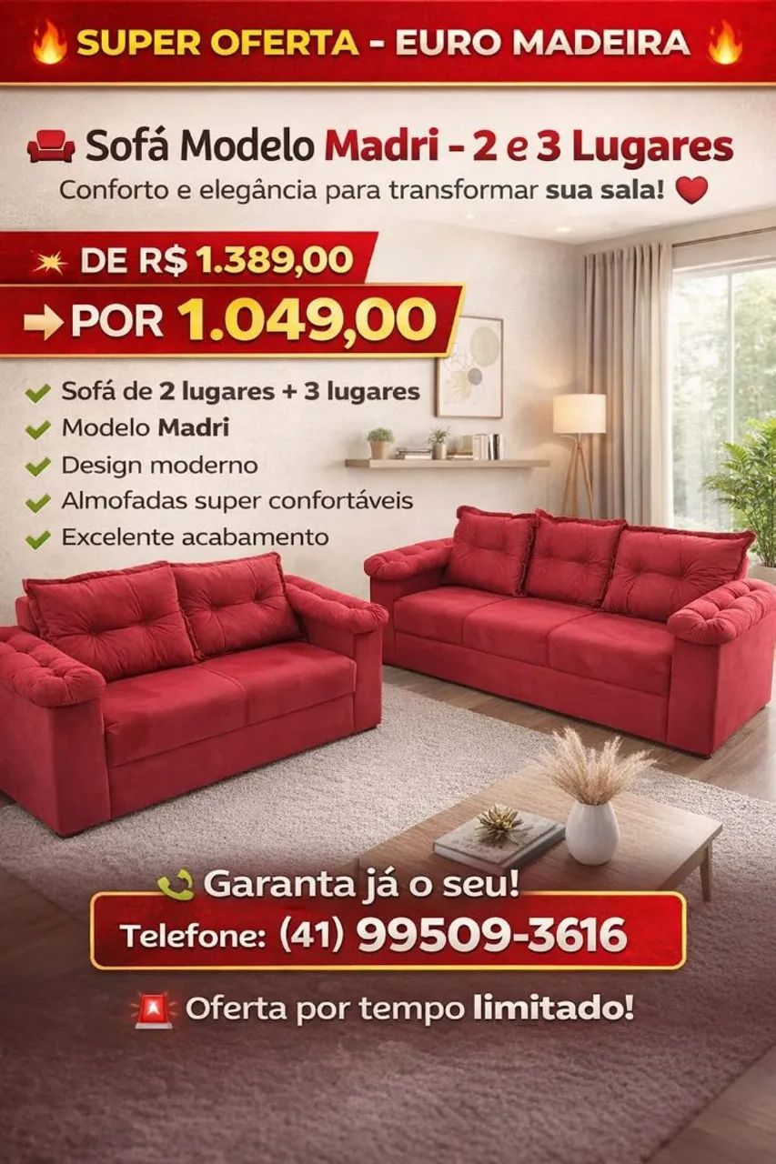 Sofá de 2 e 3 lugares Madri - Novo