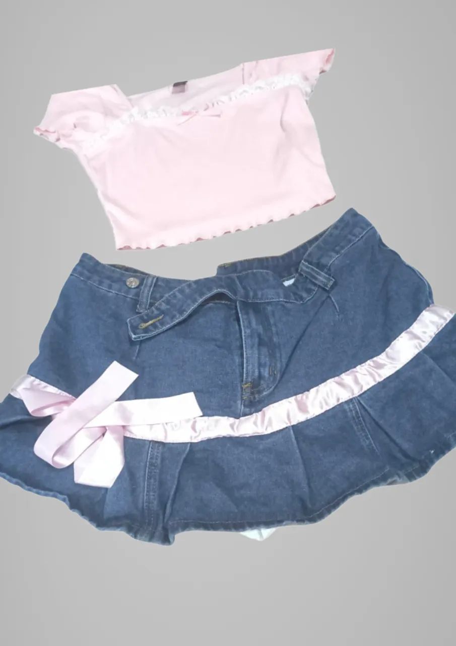Saia Jean com laço 