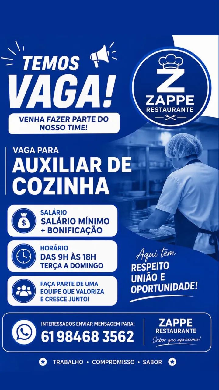 Vaga de emprego - Auxiliar de cozinha