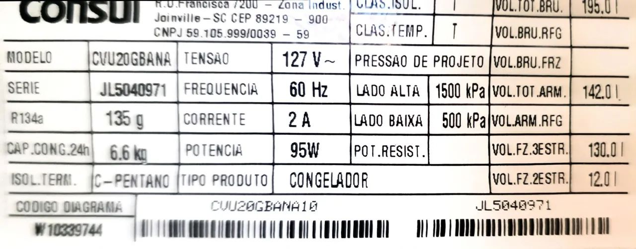 Freezer vertical Consul 142 litros em excelente estado 127v