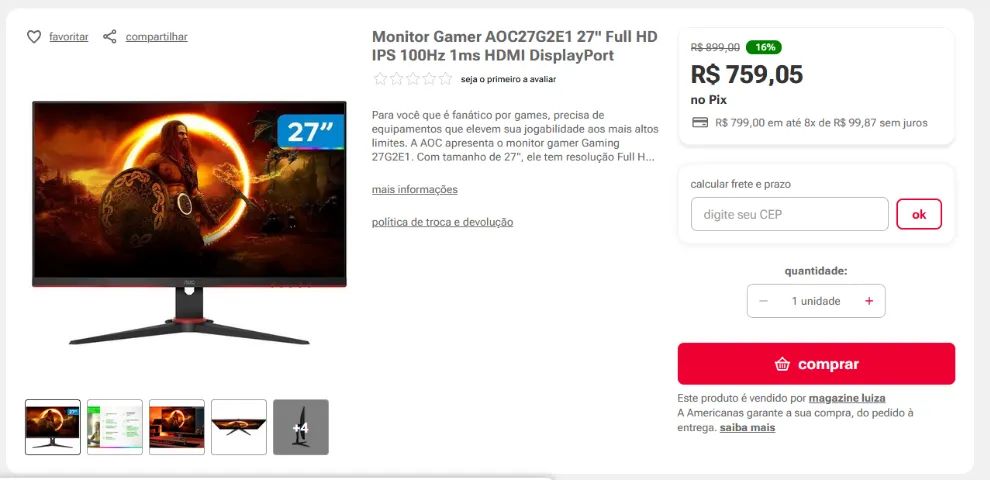 Monitor AOC Hero IPS 27pol 100hz  - Foto 3