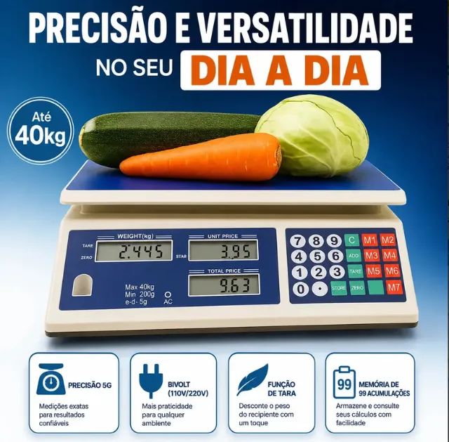 Balança Digital 40kg Comercial Eletrônica Bivolt Lcd Precisa - Foto 4