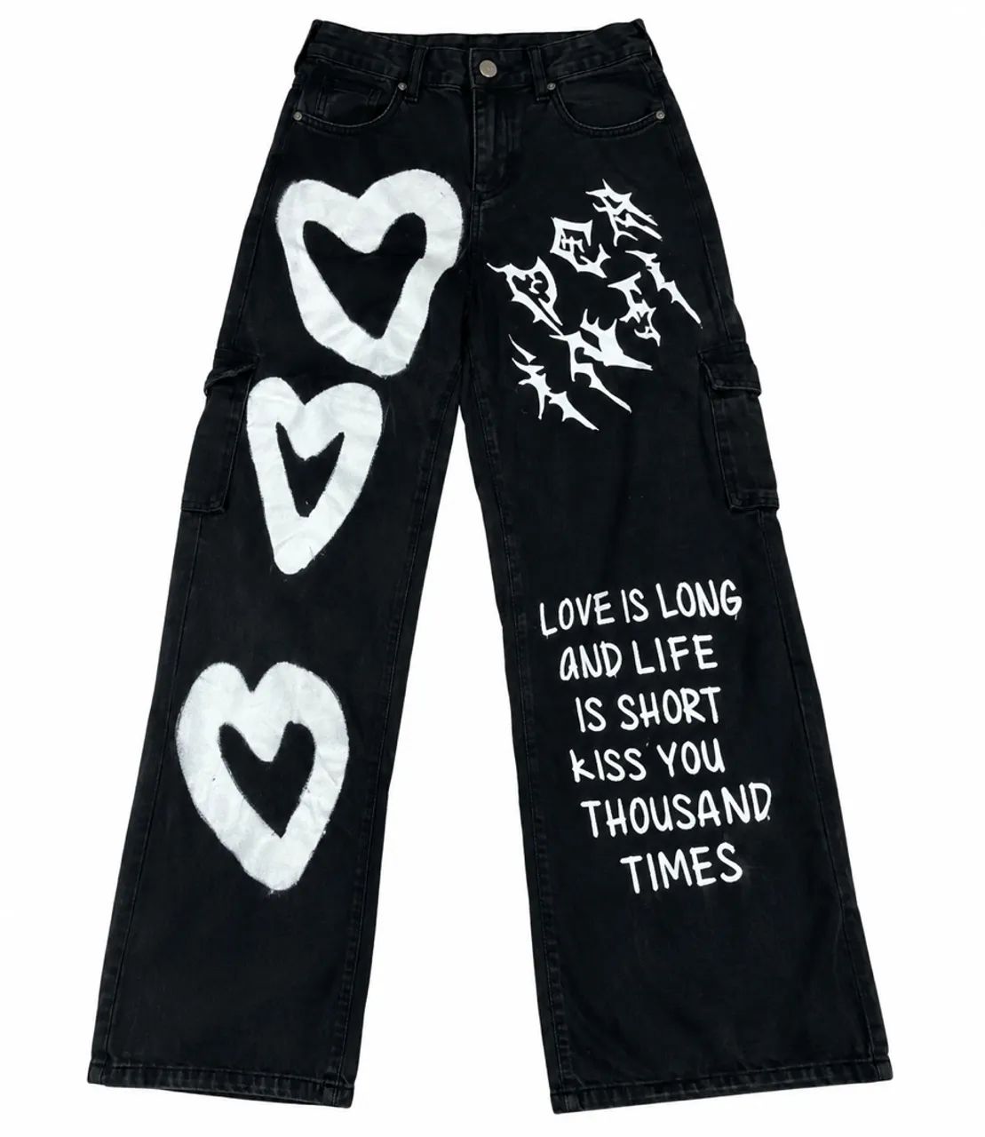 calça jeans cargo estampada