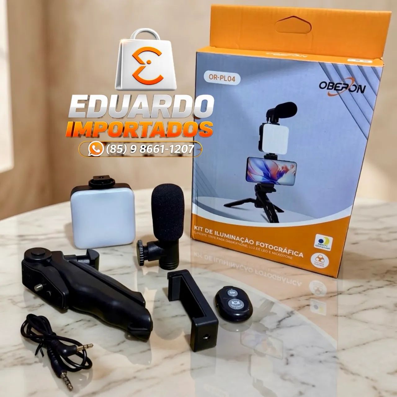 Kit de Iluminação Completo: Tripé, Luz de LED e Microfone para Celular com Bluetooth 