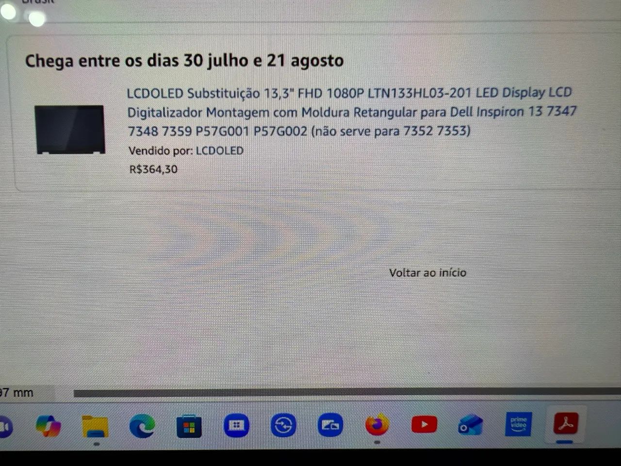 Tela de substituição para notebook Dell 13.3 polegadas 