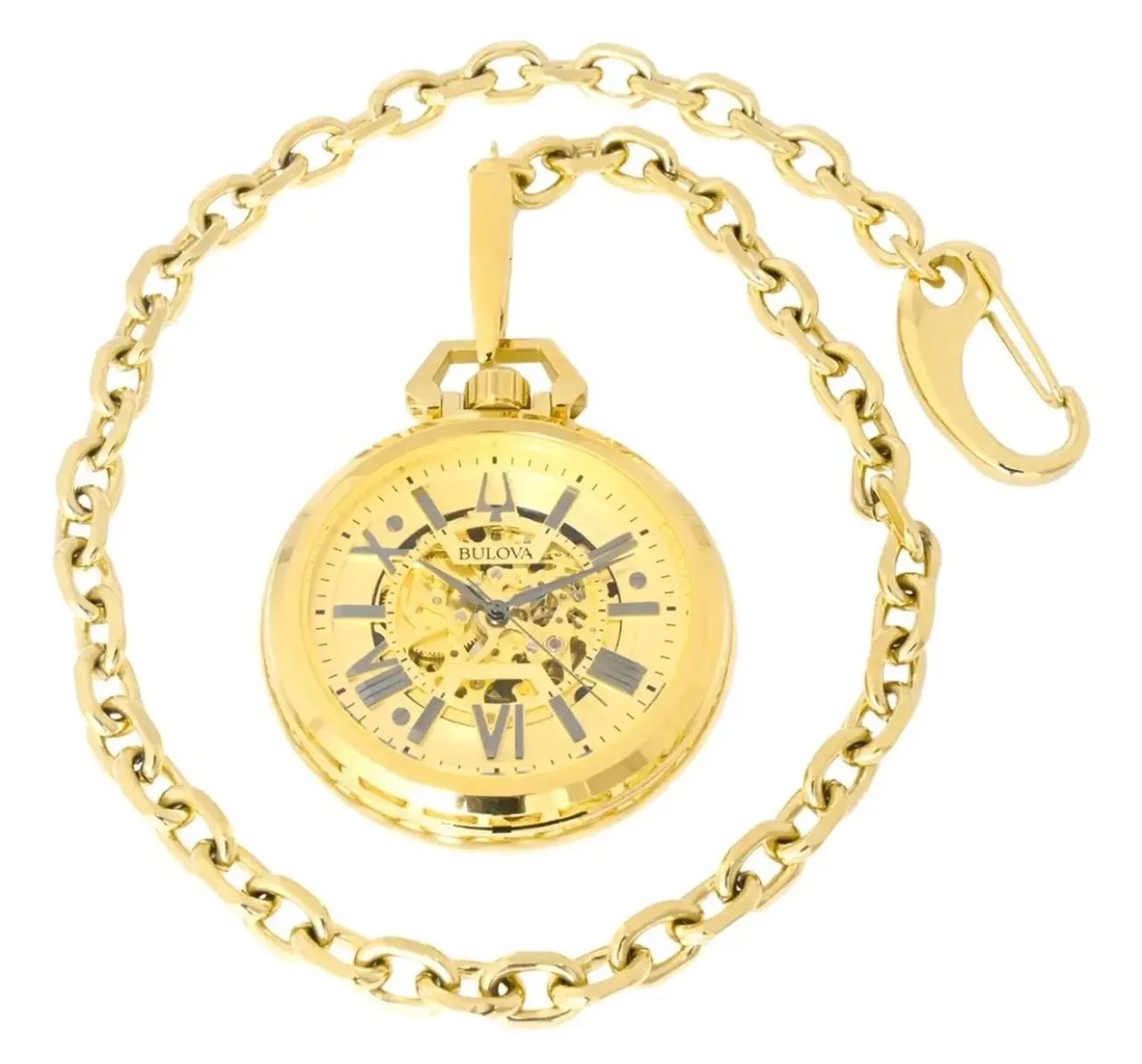 Relógio De Bolso Bulova Sutton Corda Automático 97a178 Gold
