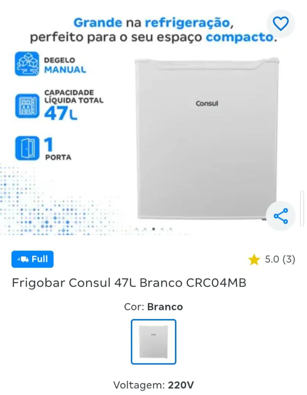 Frigobar Consul 47 litros zero
