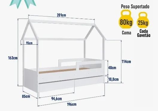 Cama Infantil Montessoriana Com Gavetas Branca - Foto 2