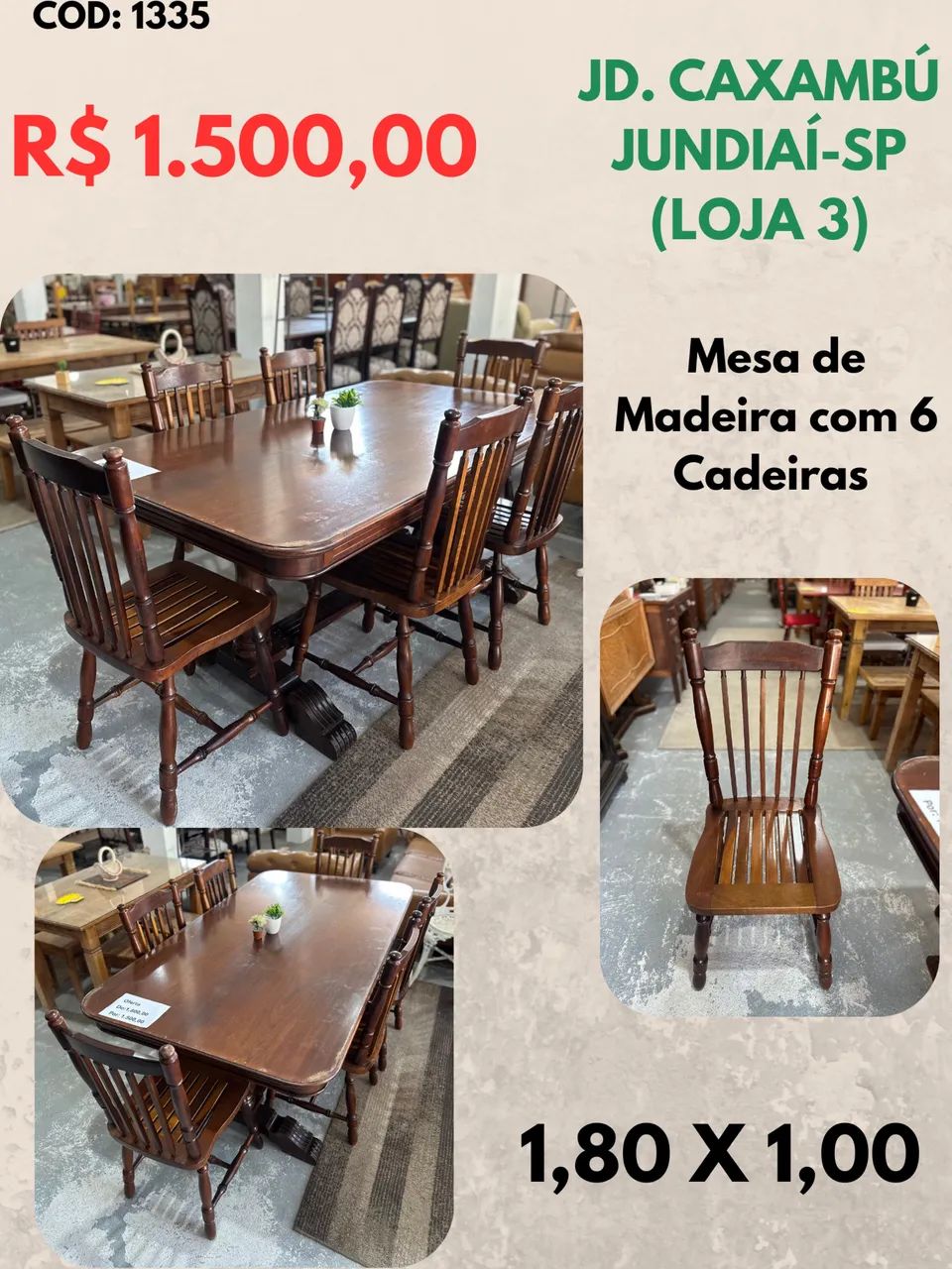 Mesa de Madeira com 6 cadeiras 