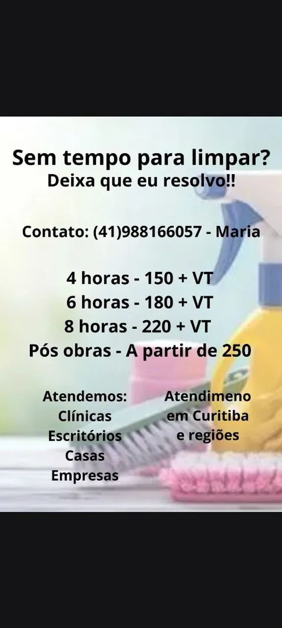 Faço limpeza/taxa