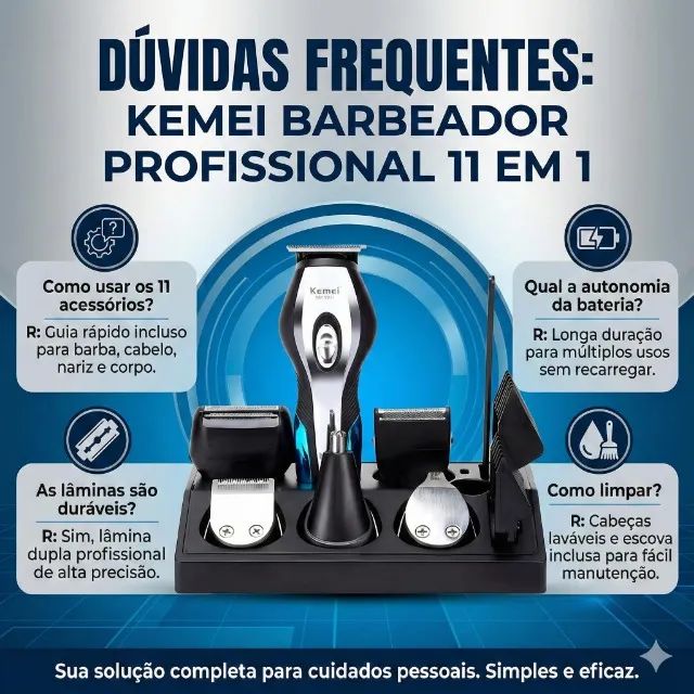 Barbeador 11 em 1 Kemei Lâmina Dupla Profissional KM-5031 - Foto 6