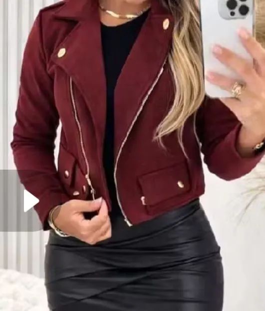 Jaqueta feminina em suede Scrub,com cinto e fivela,nova - Foto 2