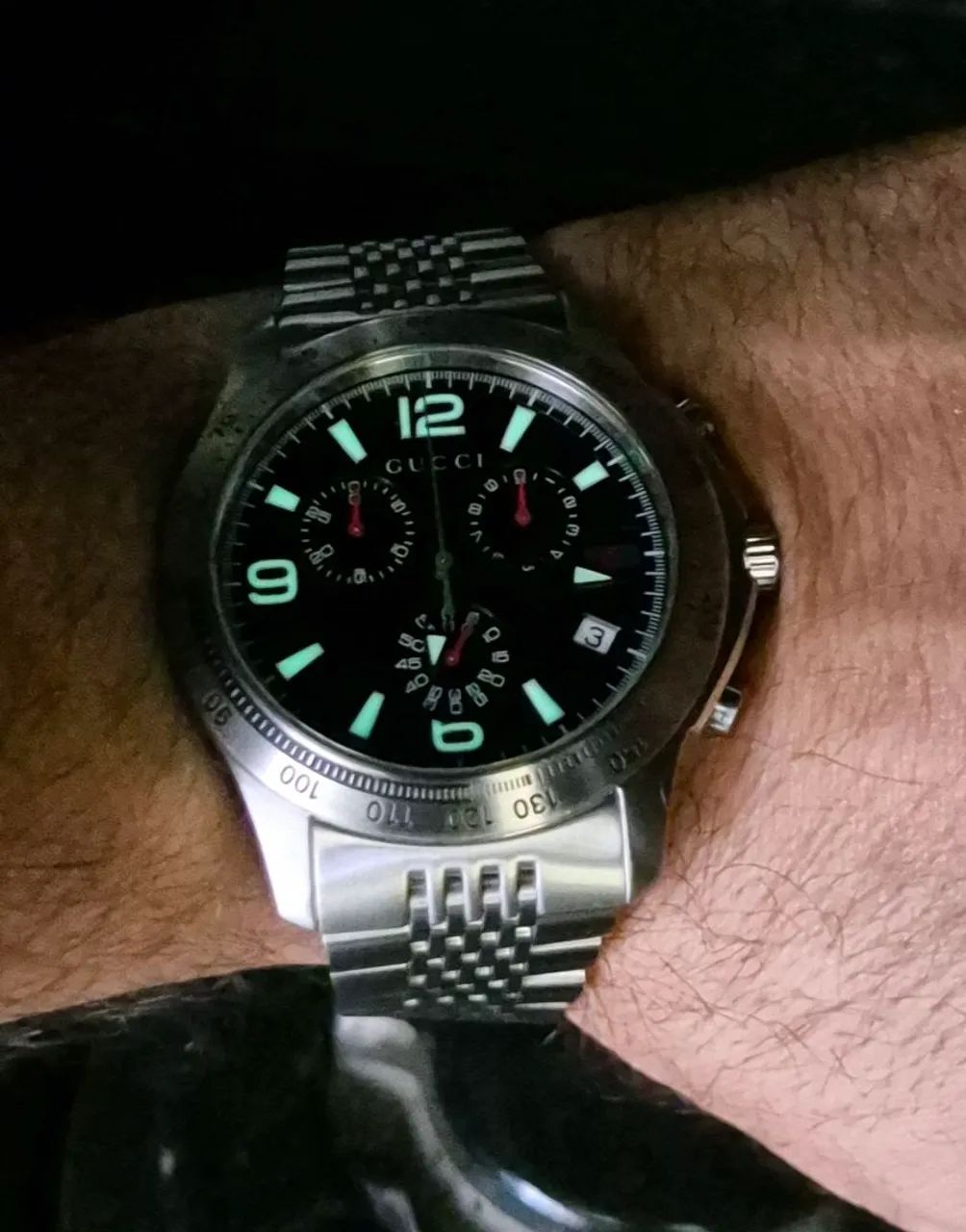Relógio Gucci cronógrafo suíço G-timeless original - aço inox