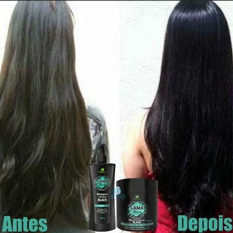Kit Lama Negra Cabelo Preto Hábito Cosméticos Máscara Vulcânica Realce da Cor Prolonga - Foto 3