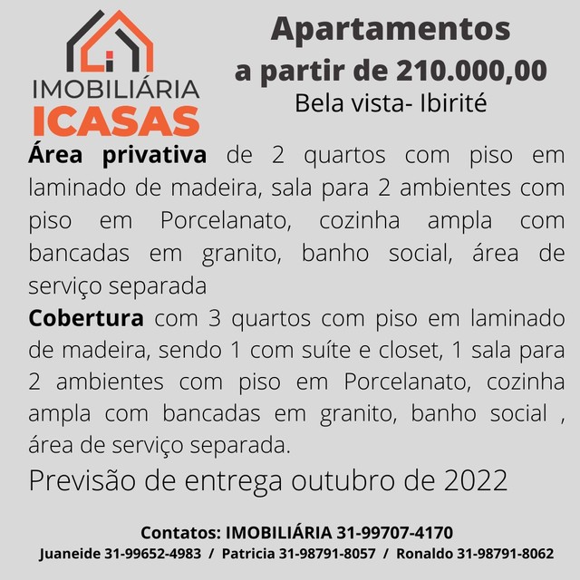 Apartamento com área privativa  com 02 quartos, no  bairro Bela Vista Ibirité-MG