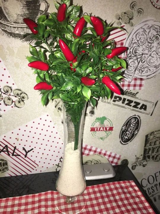 Planta de pimenta artificial 30cm + vasinho de vidro