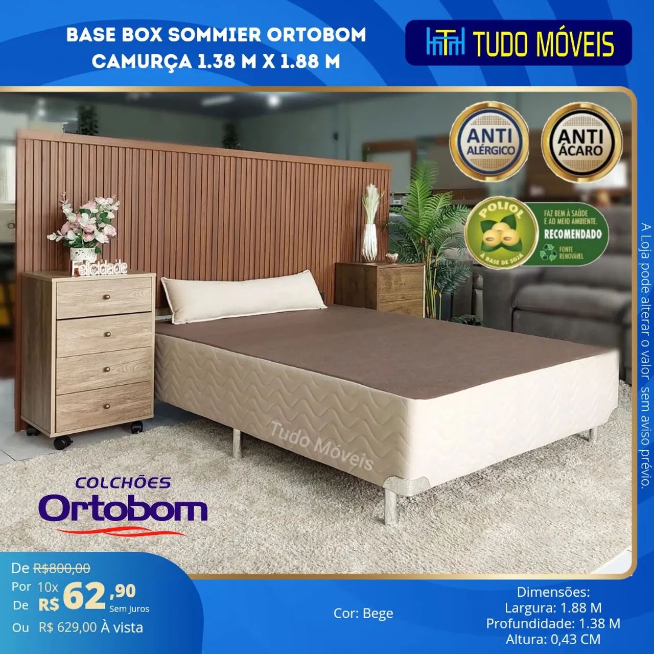 BASE BOX SOMMIER ORTOBOM CAMURÇA 1.38X1.88M