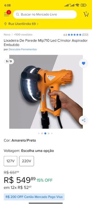 Lixadeira de Parede Mlp710 Led C/motor Aspirador Embutido - Nova