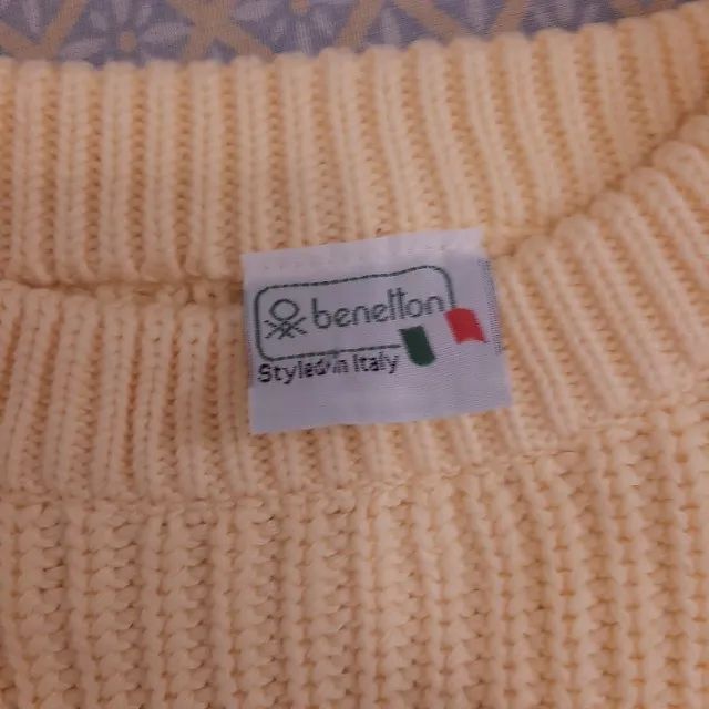 Suéter de tricô de linha, 100% algodão, marca Beneton Italy, vermelho e amarelo, tam. 42. - Foto 5