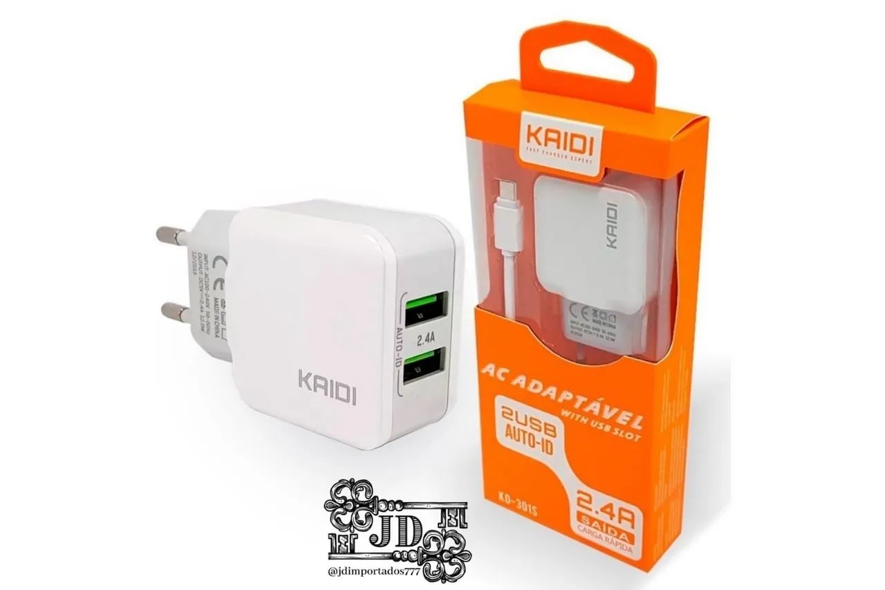 Carregador de Parede Duplo 2.4A USB Auto-ID Kaidi KD-3015