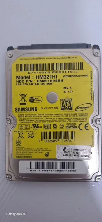 HD de memória Samsung 320GB SpinPoint para Notebooks e Pc's