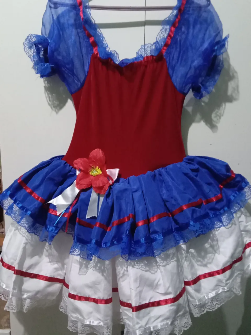 Vestido Festa Junina Azul e Vermelho