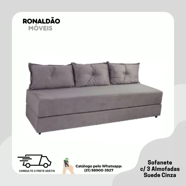Sofá Cama Sofanete Multiuso c/ 3 Almofadas Sued Cinza - Entrega Rápida!