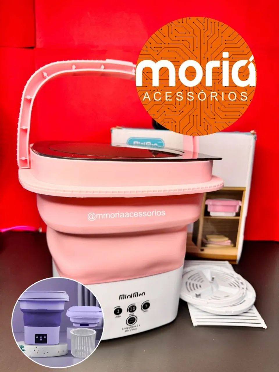 Mini Máquina de Lavar Roupas Dobrável  Portátil, 8L, com alça<br>