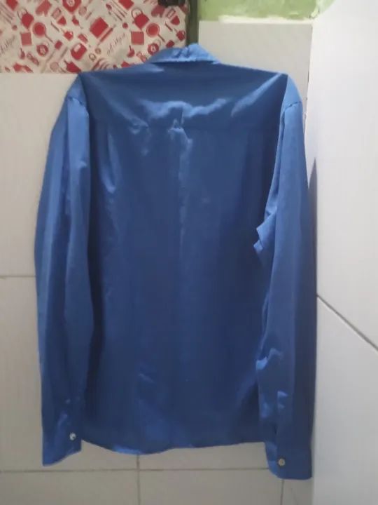 Camisa Social Azul Claro Manga Longas Masculino M  - Foto 6
