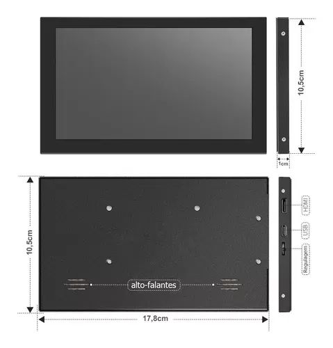 Monitor 7 Polegadas Touchscreen 1024x600 Hdmi Cor Preto - Foto 3