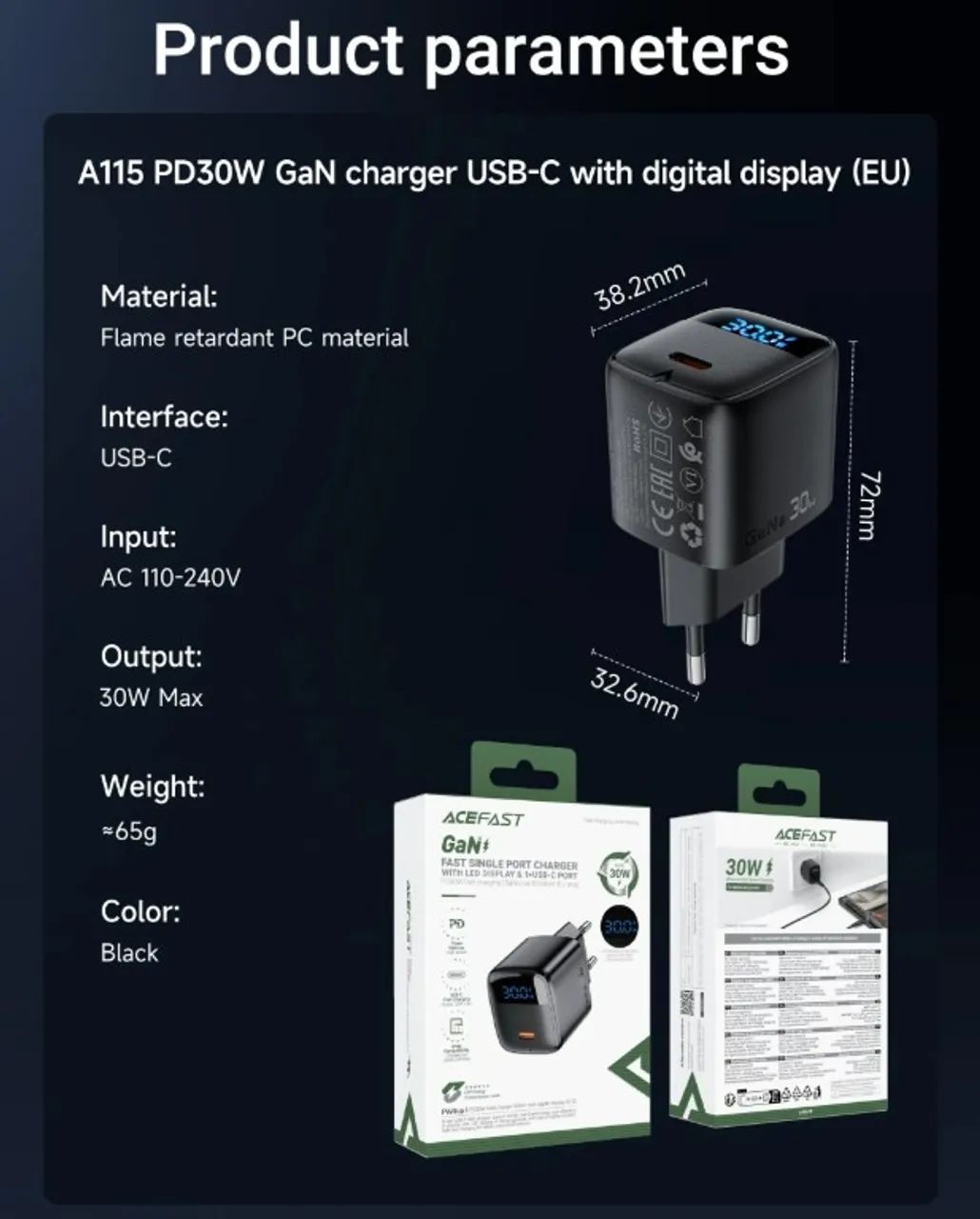 Carregador ACEFAST A115 PD30W GaN USB-C com display digital - Foto 5