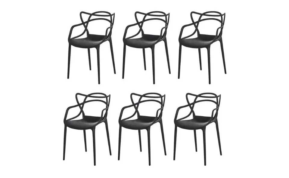 Conjunto de 6 Cadeiras c/ Design em Polipropileno Preto