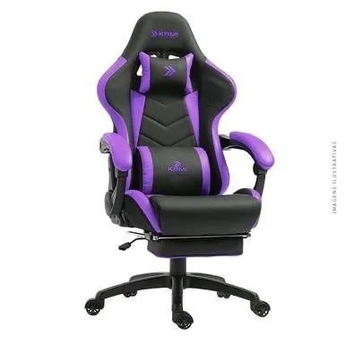 Cadeira Gamer KBM! GAMING Tempest CG500 Preta e Roxa, Com Almofadas, Descanso Para Pernas 