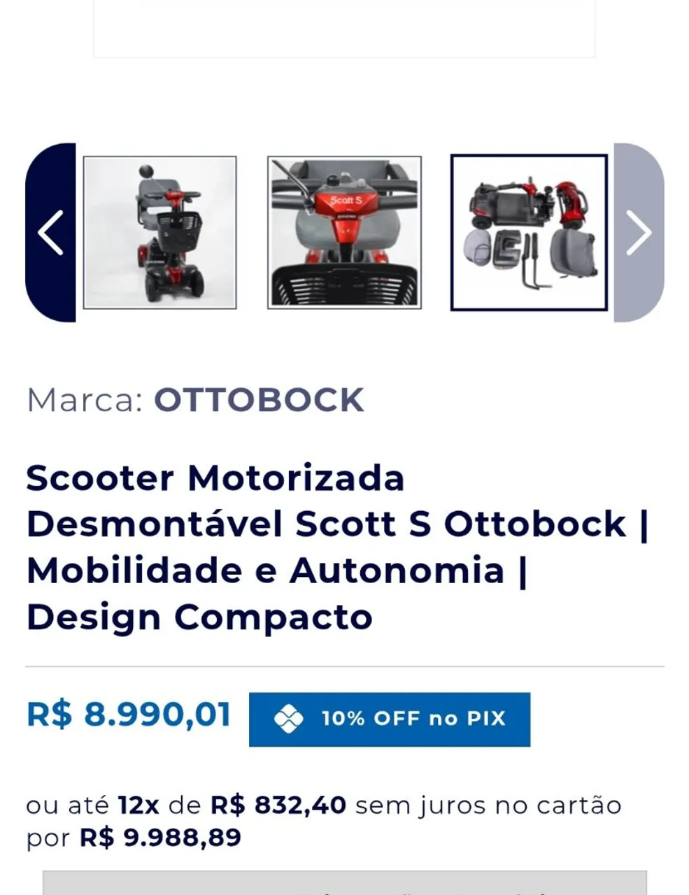 Scooter Motorizada Desmontável Scott S Ottobock