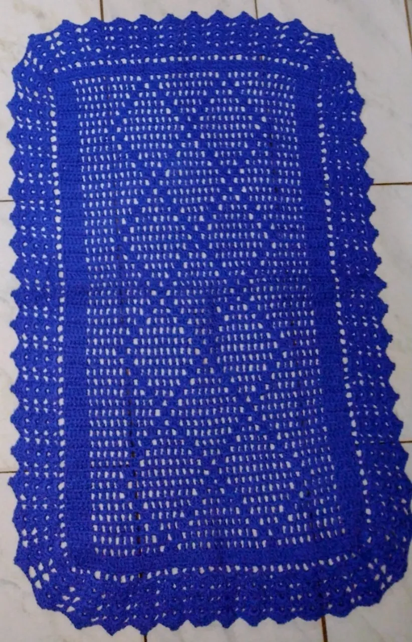 Jogo de tapete de barbante com 3 peças. Cor: Azul Royal