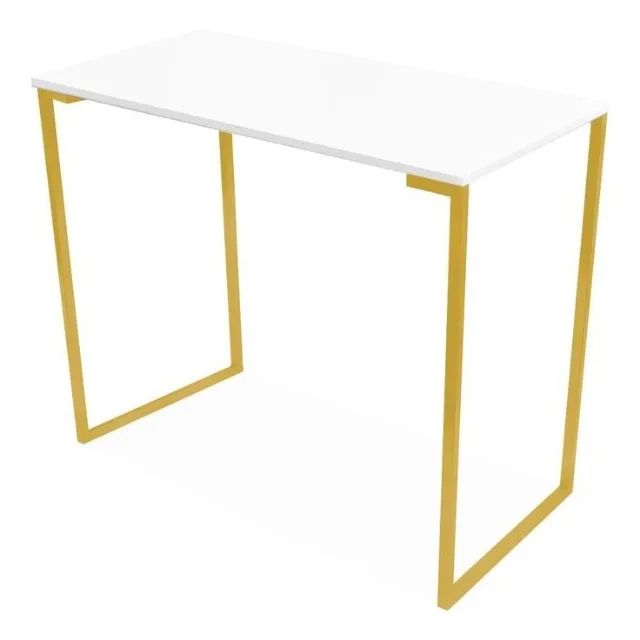 Mesa Escritório Office Estilo Industrial  Dourado Branco - Foto 2