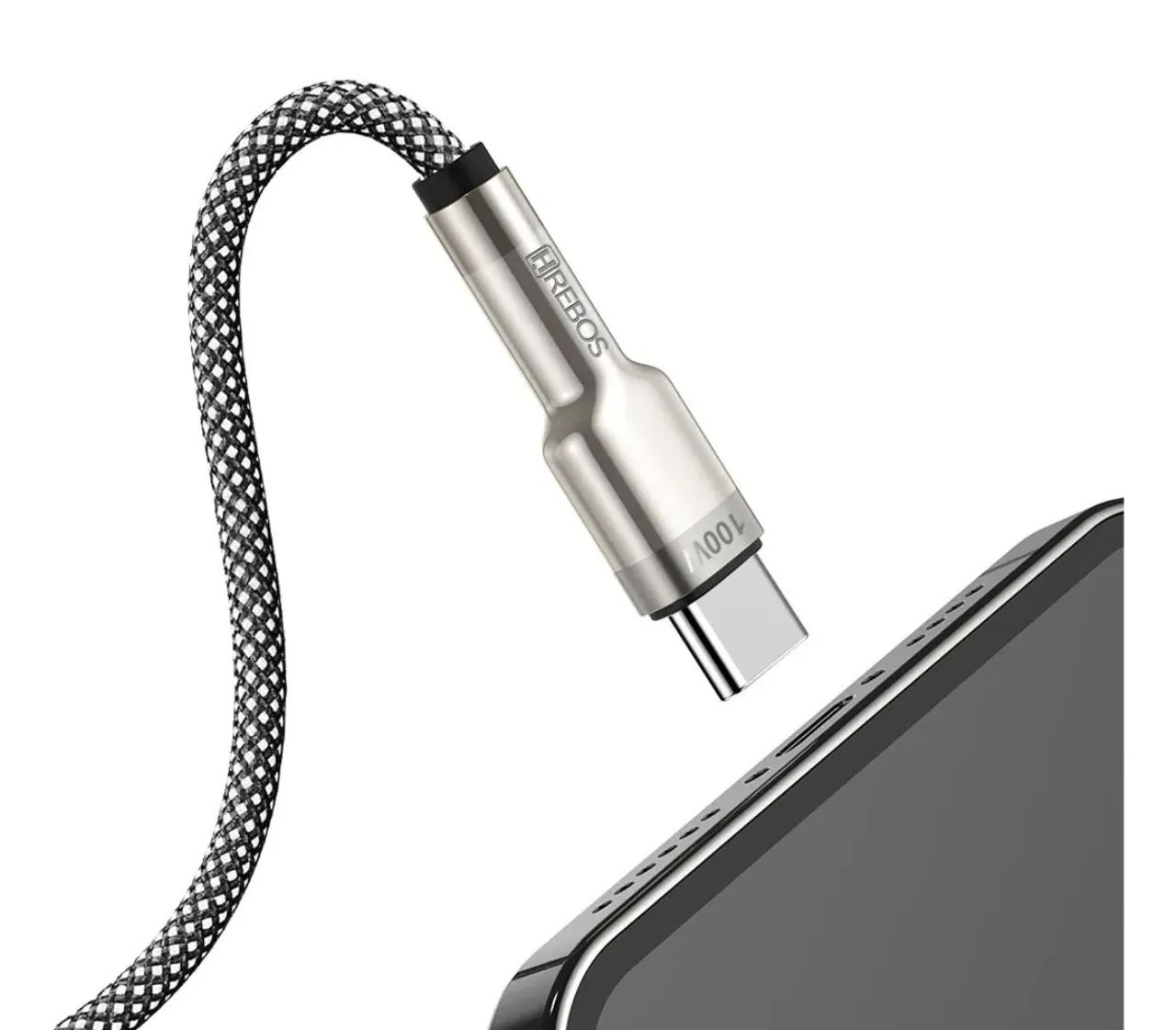 Cabo USB Tipo C 100W Metal Waves Hrebos - Prata - 1 metro - Foto 5
