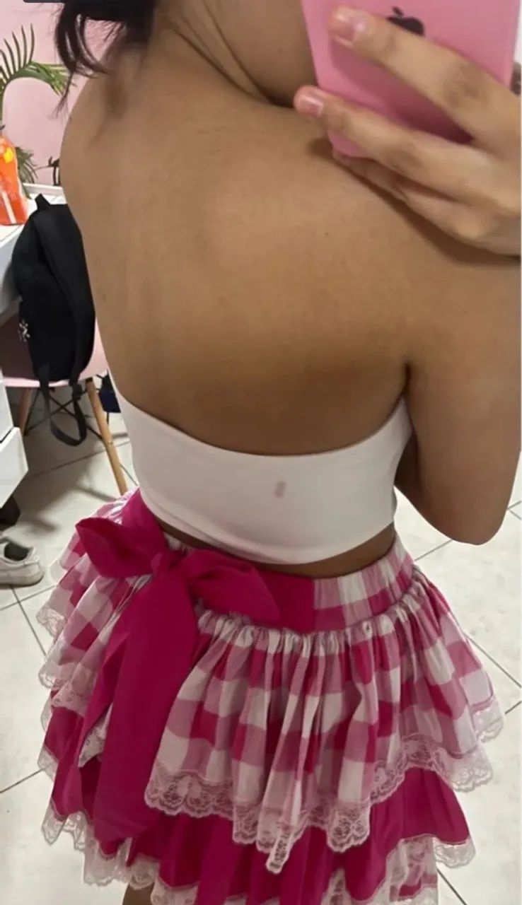 Saia junina rosa com branco - Foto 5