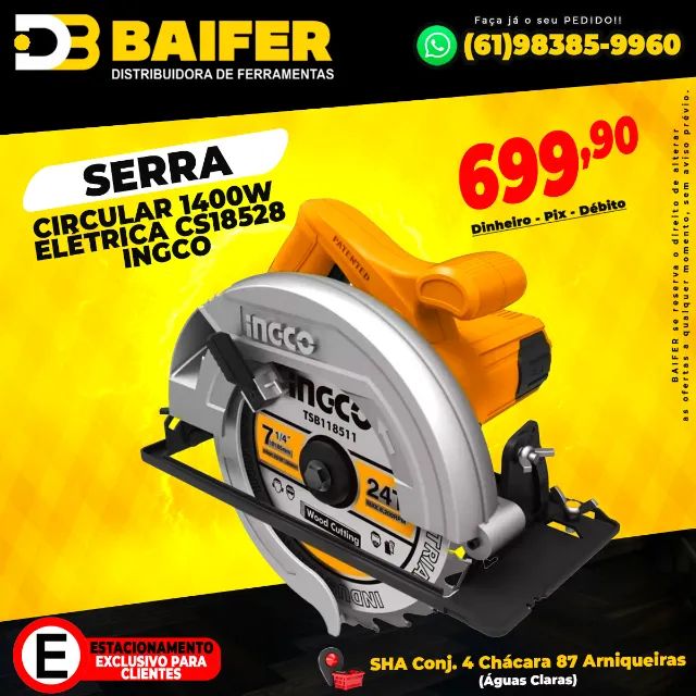 Serra circular 1400W Elétrica CS18528 Ingco