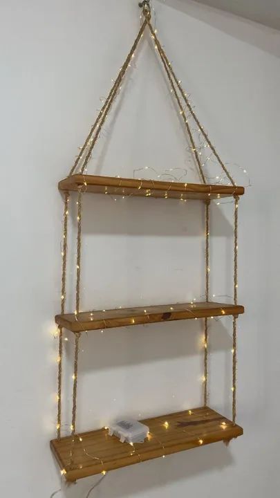 Prateleira de Parede Suspensa em Madeira Rústica - Foto 3